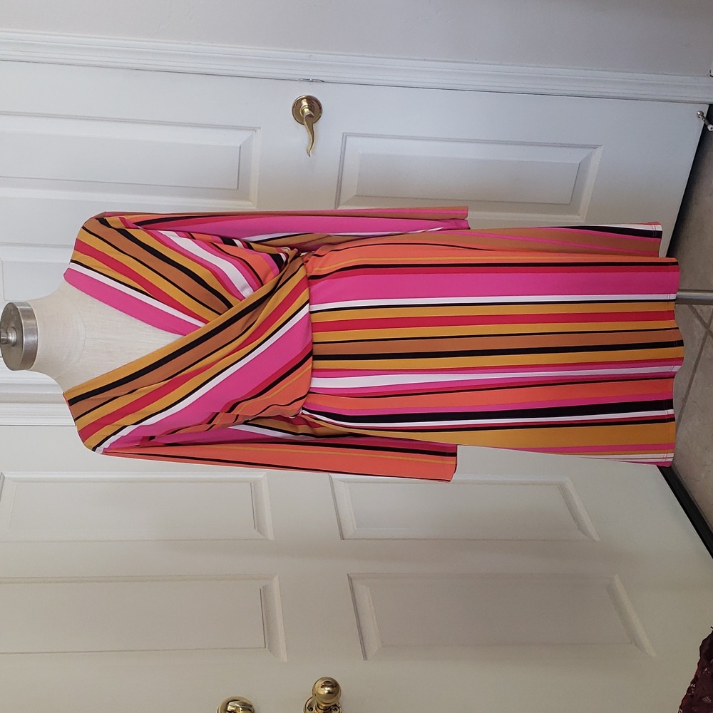 LANE BRYANT Striped Faux Wrap Surplice Dress Size 14 Long Sleeve Multicolor - Picture 5 of 11